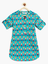 Load image into Gallery viewer, Campana Girls Urvashi Kurta - Flower Bud Print - Teal &amp; Ink Blue
