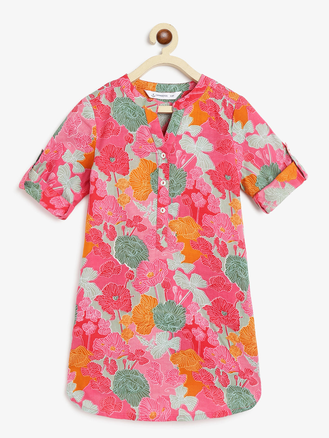 Campana Girls Urvashi Kurta - Bold Florals - Pink & Green
