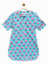 Load image into Gallery viewer, Campana Girls Urvashi Kurta - Majestic Flower Blockprint - Turquoise

