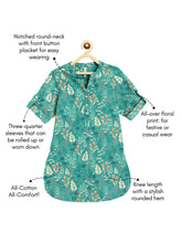 Load image into Gallery viewer, Campana Girls Urvashi Kurta - Dream Garden Print - Sea Green
