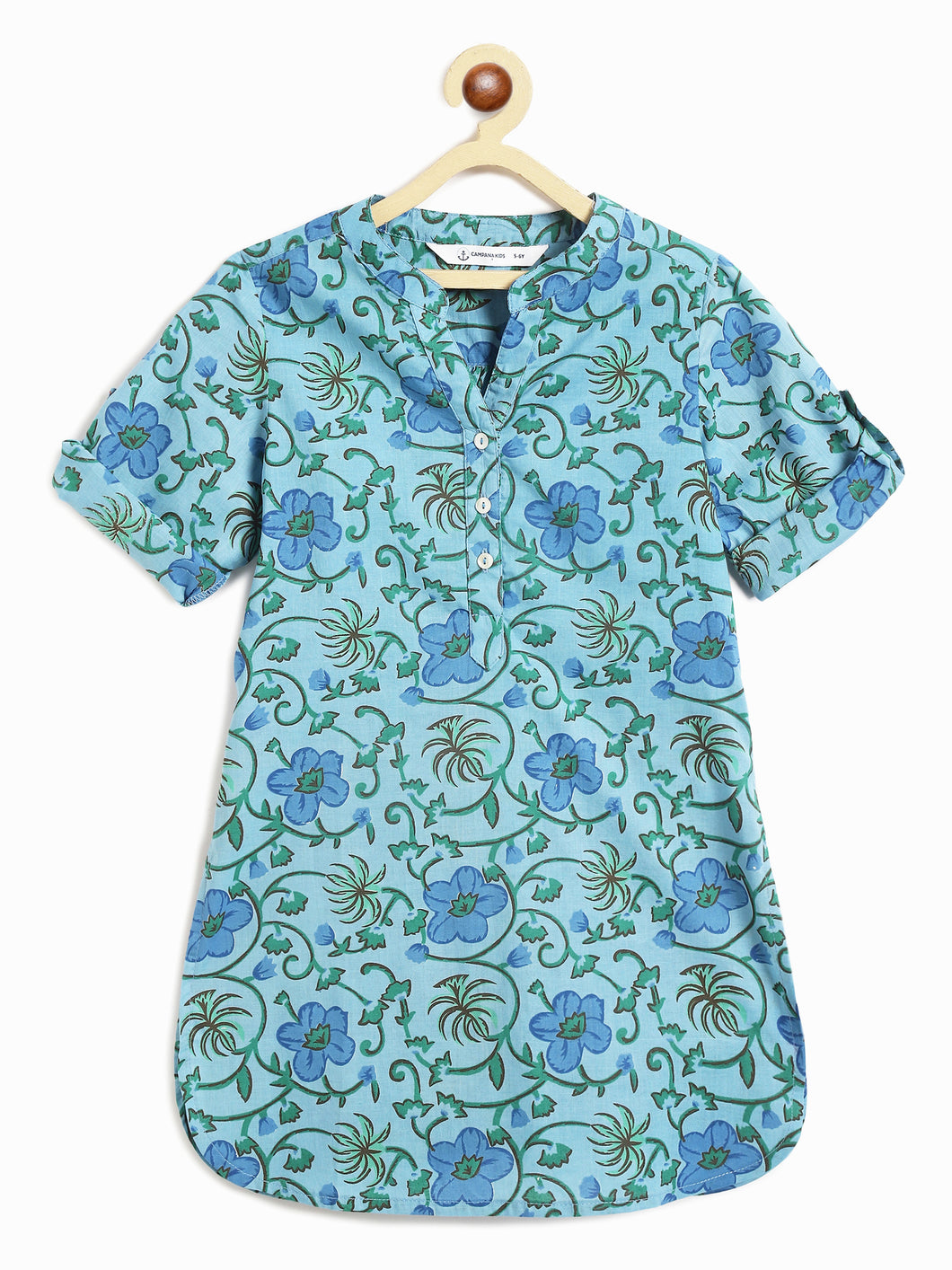 Campana Girls Urvashi Kurta - Hibiscus Print - Blue