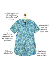 Load image into Gallery viewer, Campana Girls Urvashi Kurta - Hibiscus Print - Blue
