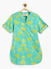 Load image into Gallery viewer, Campana Girls Urvashi Kurta - Seamless Floral Print - Turquoise &amp; Lime Green
