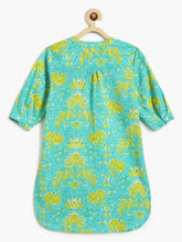 Load image into Gallery viewer, Campana Girls Urvashi Kurta - Seamless Floral Print - Turquoise &amp; Lime Green
