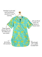 Load image into Gallery viewer, Campana Girls Urvashi Kurta - Seamless Floral Print - Turquoise &amp; Lime Green
