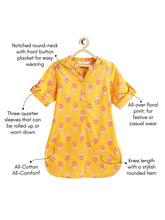 Load image into Gallery viewer, Campana Girls Urvashi Kurta - Floral Blockprint - Yellow &amp; Pink
