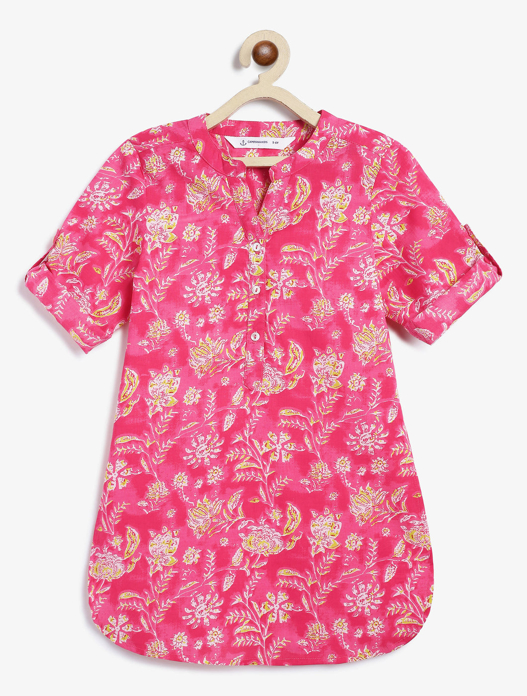 Campana Girls Urvashi Kurta - Seamless Floral Print - Magenta