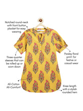 Load image into Gallery viewer, Campana Girls Urvashi Kurta - Floral Paisley Print - Yellow &amp; Pink
