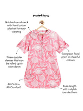Load image into Gallery viewer, Campana Girls Urvashi Cotton Kurta - Floral Circles - Pink &amp; White
