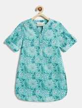 Load image into Gallery viewer, Campana Girls Urvashi Cotton Kurta - Seamless Floral Print - Turquoise Blue
