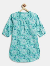 Load image into Gallery viewer, Campana Girls Urvashi Cotton Kurta - Seamless Floral Print - Turquoise Blue
