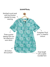 Load image into Gallery viewer, Campana Girls Urvashi Cotton Kurta - Seamless Floral Print - Turquoise Blue
