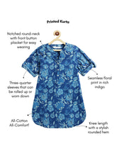 Load image into Gallery viewer, Campana Girls Urvashi Cotton Kurta - Seamless Floral Print - Indigo Blue
