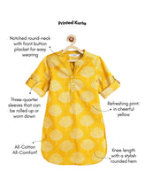 Load image into Gallery viewer, Campana Girls Urvashi Pure Cotton Fan Flower Print Kurta - Mustard &amp; White
