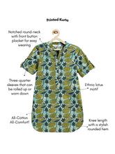 Load image into Gallery viewer, Campana Girls Urvashi Pure Cotton Lotus Print Kurta - Grey &amp; Mustard

