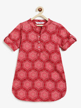 Load image into Gallery viewer, Campana Girls Urvashi Pure Cotton Floral Circles Print Kurta - Maroon &amp; Pink
