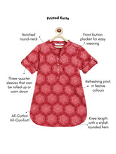 Load image into Gallery viewer, Campana Girls Urvashi Pure Cotton Floral Circles Print Kurta - Maroon &amp; Pink
