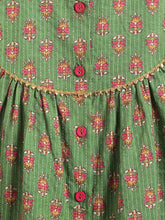Load image into Gallery viewer, Campana Girls Revathi Kurta Pants Set - Kantha with Floral Print - Green &amp; Magenta
