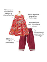 Load image into Gallery viewer, Campana Girls Revathi Kurta Pants Set - Royal Elephants Print - Red &amp; Purple
