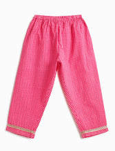 Load image into Gallery viewer, Campana Girls Revathi Cotton Kurti Pants Set - Block Print &amp; Stripes - Yellow &amp; Pink
