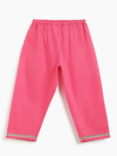 Load image into Gallery viewer, Campana Girls Revathi Block Print Cotton Kurti Pants Set - White &amp; Pink
