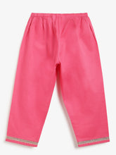 Load image into Gallery viewer, Campana Girls Revathi Block Print Cotton Kurti Pants Set - White &amp; Pink
