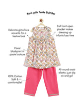 Load image into Gallery viewer, Campana Girls Revathi Block Print Cotton Kurti Pants Set - White &amp; Pink
