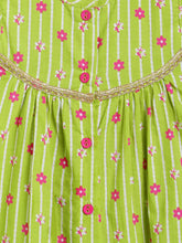 Load image into Gallery viewer, Campana Girls Revathi Pure Cotton Floral String Printed Kurti Pants Set - Light Green &amp; Pink
