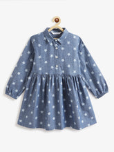 Load image into Gallery viewer, Campana Girls Ava Button Down Dress - Star Print - Denim Blue
