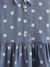Load image into Gallery viewer, Campana Girls Ava Button Down Dress - Star Print - Denim Blue
