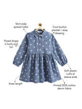 Load image into Gallery viewer, Campana Girls Ava Button Down Dress - Star Print - Denim Blue
