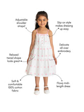 Load image into Gallery viewer, Campana Girls Myra Midi Length Floral Embroidered Pure Cotton Dress - White &amp; Pink
