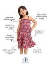 Load image into Gallery viewer, Campana Girls Myra Midi Length Dress - Festive Roses Print - Red &amp; Blue
