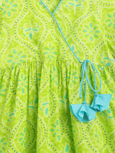 Load image into Gallery viewer, Campana Girls Nihira Flared Kurta - Bandhini Print - Lime Green
