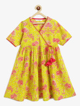 Load image into Gallery viewer, Campana Girls Nihira Flared Kurti - Floral Print - Lime Green &amp; Magenta
