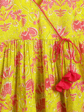 Load image into Gallery viewer, Campana Girls Nihira Flared Kurti - Floral Print - Lime Green &amp; Magenta
