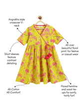 Load image into Gallery viewer, Campana Girls Nihira Flared Kurti - Floral Print - Lime Green &amp; Magenta

