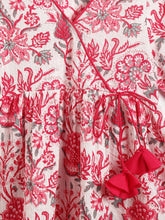 Load image into Gallery viewer, Campana Girls Nihira Flared Kurta - Kantha Floral Print - White &amp; Magenta
