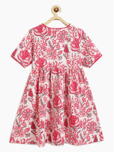 Load image into Gallery viewer, Campana Girls Nihira Flared Kurta - Kantha Floral Print - White &amp; Magenta
