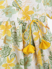 Load image into Gallery viewer, Campana Girls Nihira Flared Kurta - Floral Kanthawork - White &amp; Yellow
