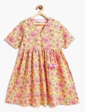 Load image into Gallery viewer, Campana Girls Nihira Cotton Kurta - Seamless Floral Print - Yellow &amp; Pink
