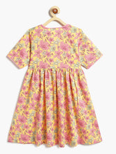 Load image into Gallery viewer, Campana Girls Nihira Cotton Kurta - Seamless Floral Print - Yellow &amp; Pink
