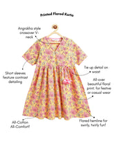 Load image into Gallery viewer, Campana Girls Nihira Cotton Kurta - Seamless Floral Print - Yellow &amp; Pink
