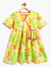 Load image into Gallery viewer, Campana Girls Nihira Flared Cotton Kurta - Floral Garden Print - Lime Green &amp; Multicolour
