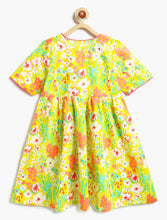 Load image into Gallery viewer, Campana Girls Nihira Flared Cotton Kurta - Floral Garden Print - Lime Green &amp; Multicolour
