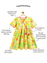 Load image into Gallery viewer, Campana Girls Nihira Flared Cotton Kurta - Floral Garden Print - Lime Green &amp; Multicolour
