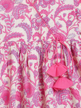Load image into Gallery viewer, Campana Girls Nihira Pure Cotton Kanthawork &amp; Floral Printed Flared Kurta - White &amp; Pink
