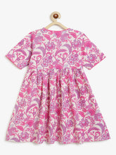 Load image into Gallery viewer, Campana Girls Nihira Pure Cotton Kanthawork &amp; Floral Printed Flared Kurta - White &amp; Pink
