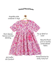 Load image into Gallery viewer, Campana Girls Nihira Pure Cotton Kanthawork &amp; Floral Printed Flared Kurta - White &amp; Pink
