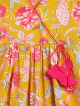 Load image into Gallery viewer, Campana Girls Nihira Pure Cotton Seamless Floral Print Kurta - Mustard Yellow &amp; Pink
